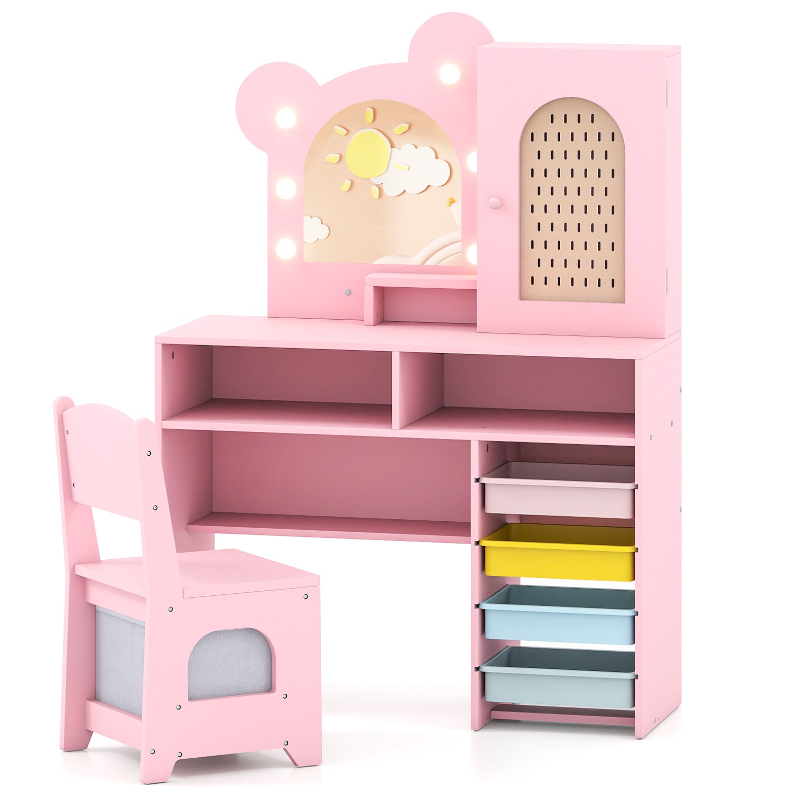 Kids Vanity with Lights and 5 Drawers for Kids Aged 3+ Years Old, Pink Kids Vanities at Gallery Canada
