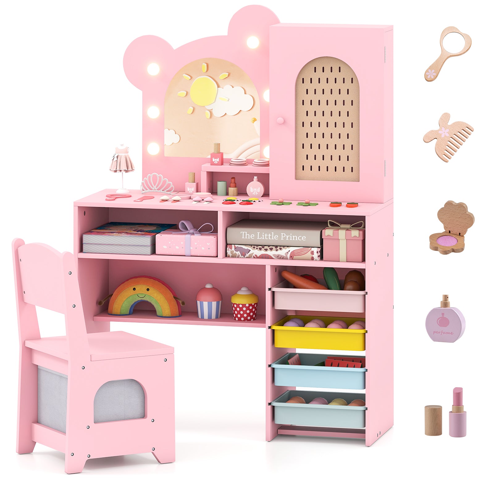 Kids Vanity with Lights and 5 Drawers for Kids Aged 3+ Years Old, Pink Kids Vanities at Gallery Canada