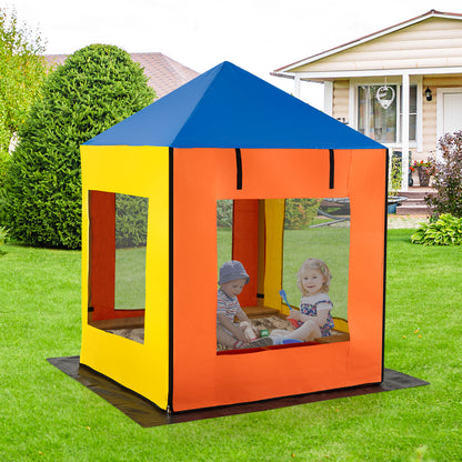 Kids Wooden Sandbox With Canopy, Large Sand Pit, Mesh Windows, Bottom Liner, Multicolor Sandboxes at Gallery Canada