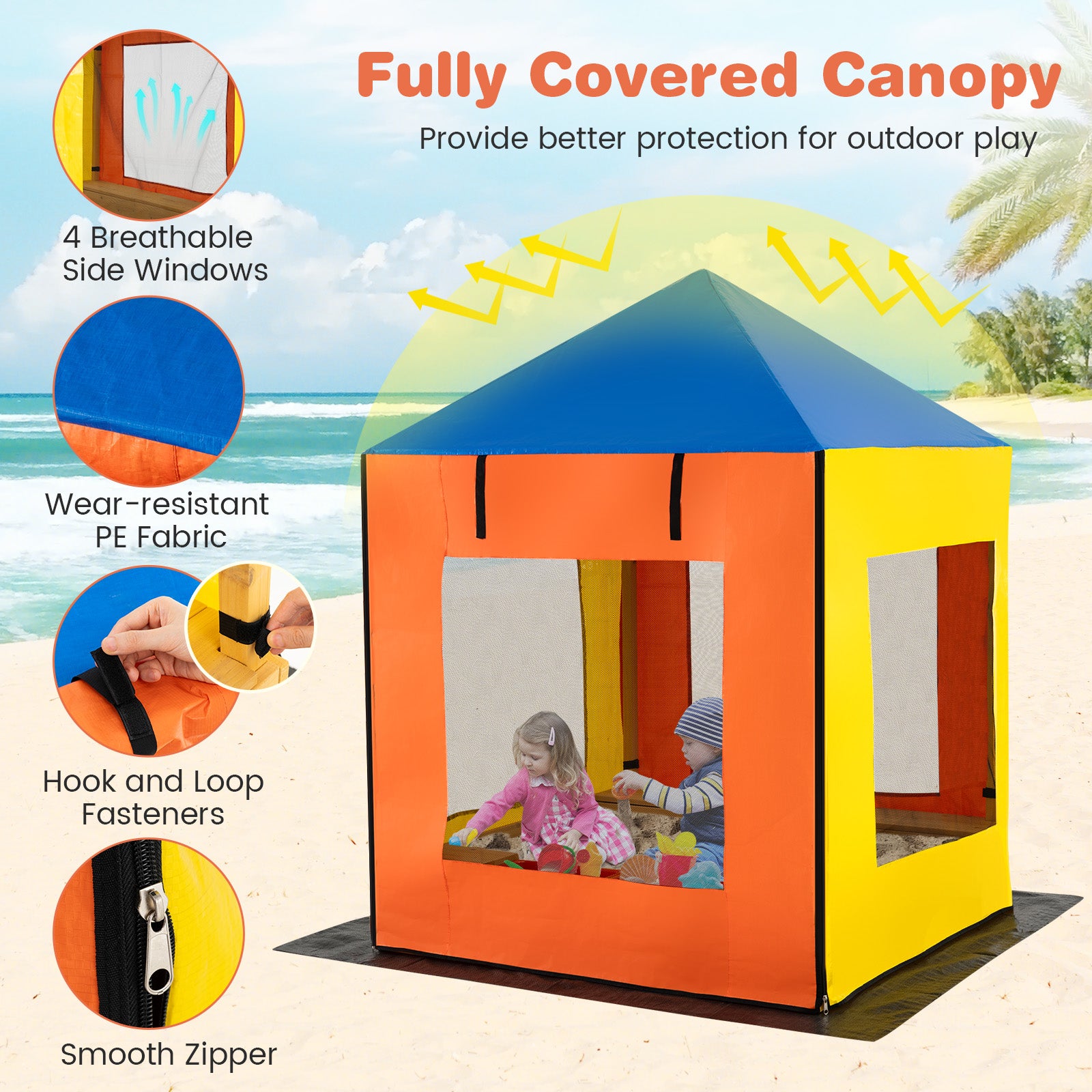 Kids Wooden Sandbox With Canopy, Large Sand Pit, Mesh Windows, Bottom Liner, Multicolor Sandboxes at Gallery Canada
