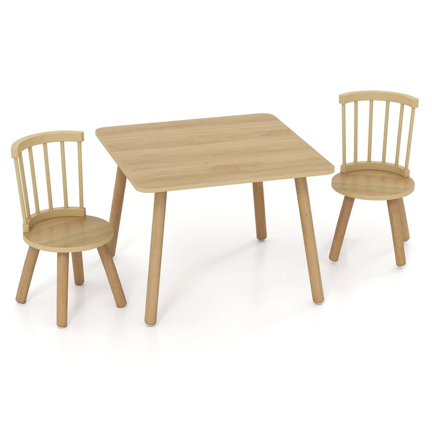 Kids Wooden Table and Chairs Set 3-Piece Toddler Furniture with Pine Wood Frame, Natural Kids Table & Chair Sets Natural at Gallery Canada