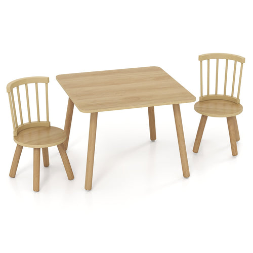 Kids Wooden Table and Chairs Set 3-Piece Toddler Furniture with Pine Wood Frame, Natural