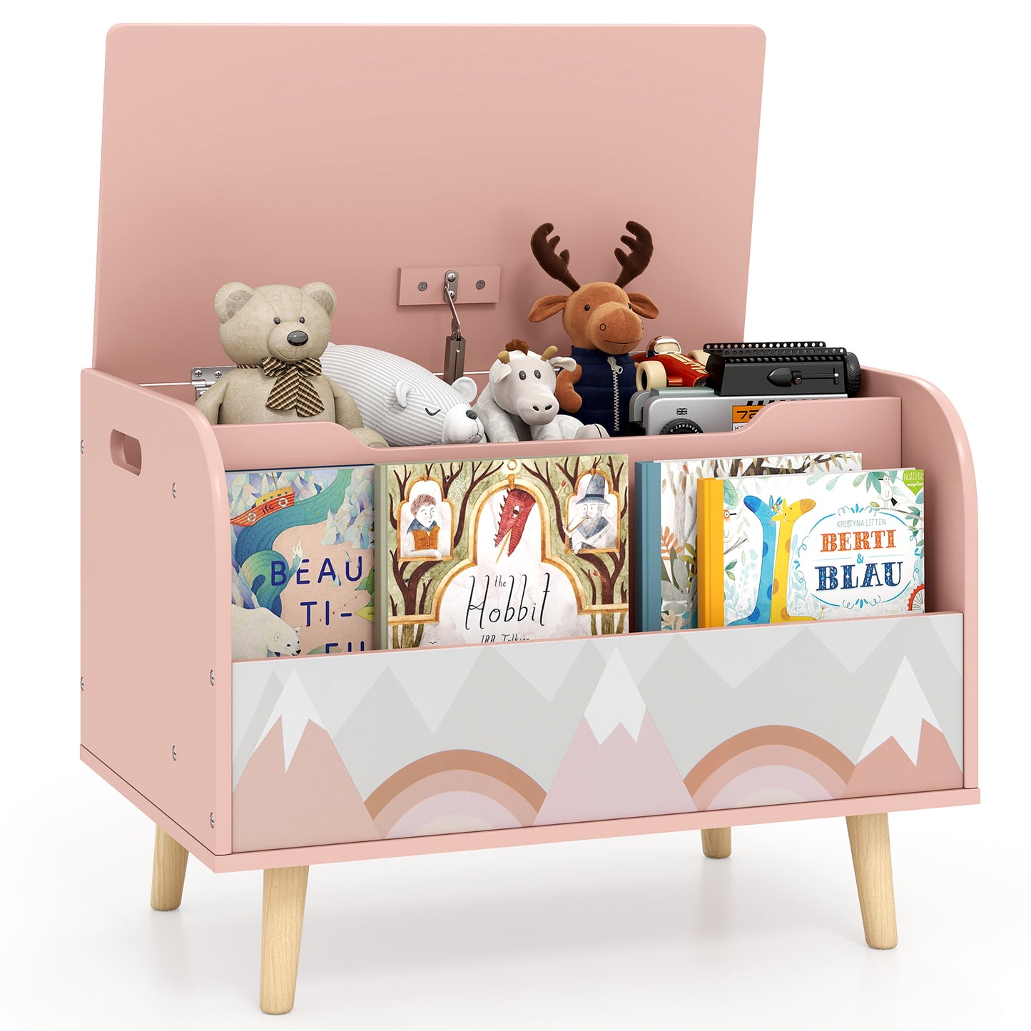 Kids Wooden Toy Box with Front Bookshelf and 4 Solid Wood Legs for Playroom, Pink Kids Storage at Gallery Canada