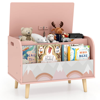 Kids Wooden Toy Box with Front Bookshelf and 4 Solid Wood Legs for Playroom, Pink Kids Storage at Gallery Canada