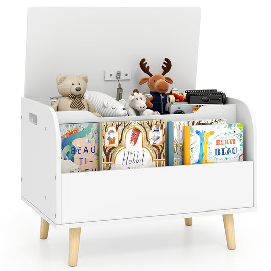 Kids Wooden Toy Box with Front Bookshelf and 4 Solid Wood Legs for Playroom, White Kids Storage White at Gallery Canada