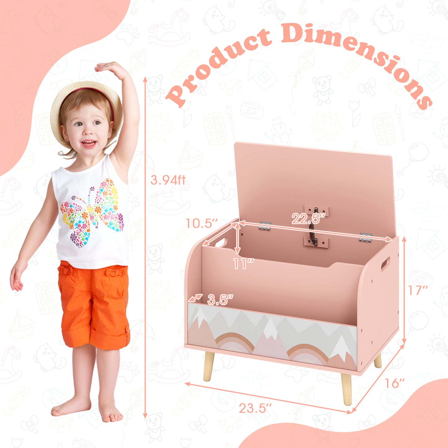 Kids Wooden Toy Box with Front Bookshelf and 4 Solid Wood Legs for Playroom, Pink Kids Storage at Gallery Canada