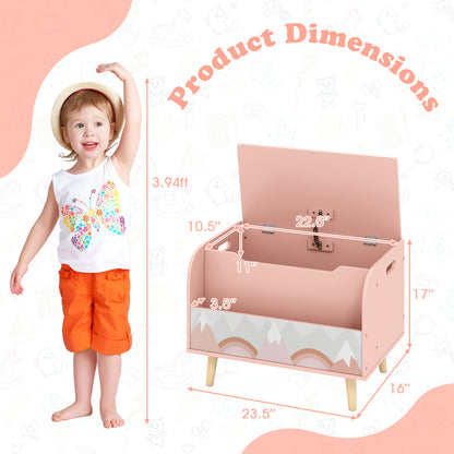 Kids Wooden Toy Box with Front Bookshelf and 4 Solid Wood Legs for Playroom, Pink Kids Storage at Gallery Canada