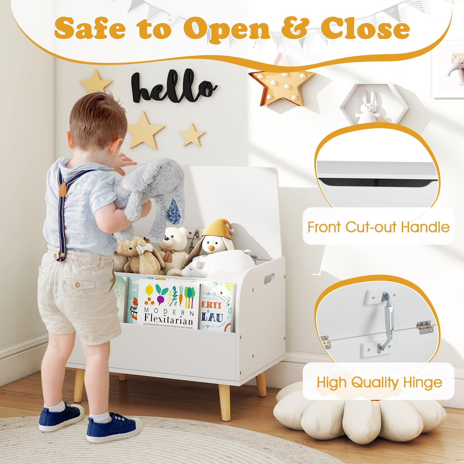 Kids Wooden Toy Box with Front Bookshelf and 4 Solid Wood Legs for Playroom, White Kids Storage at Gallery Canada