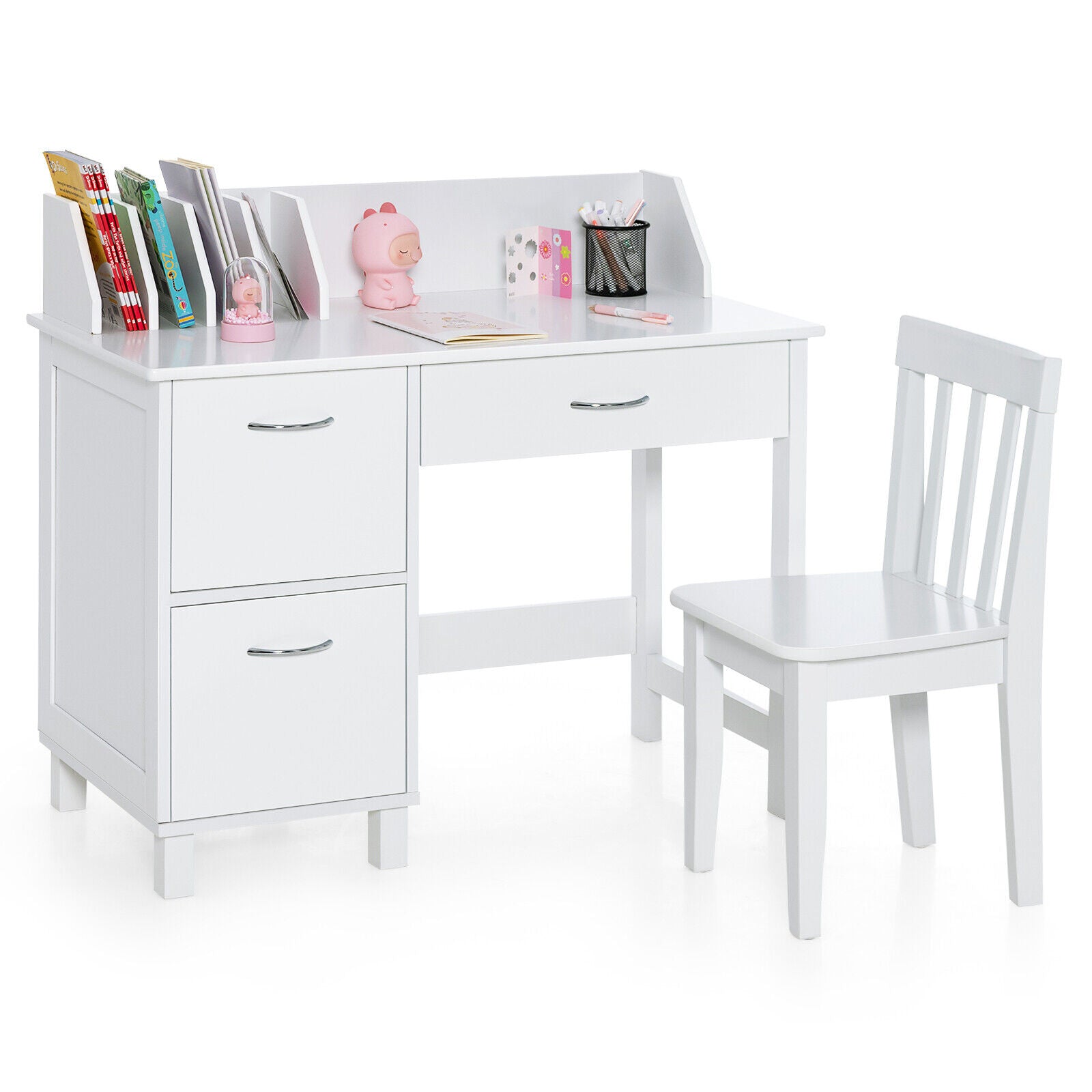 Kids Wooden Writing Furniture Set With Drawer, Storage Cabinet, White Kids Table & Chair Sets at Gallery Canada