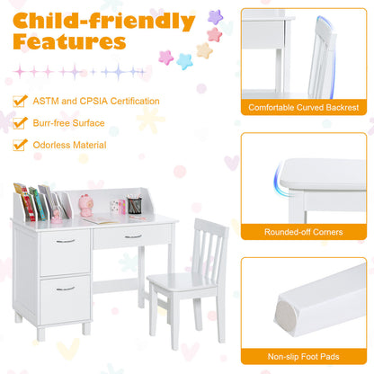 Kids Wooden Writing Furniture Set With Drawer, Storage Cabinet, White Kids Table & Chair Sets at Gallery Canada