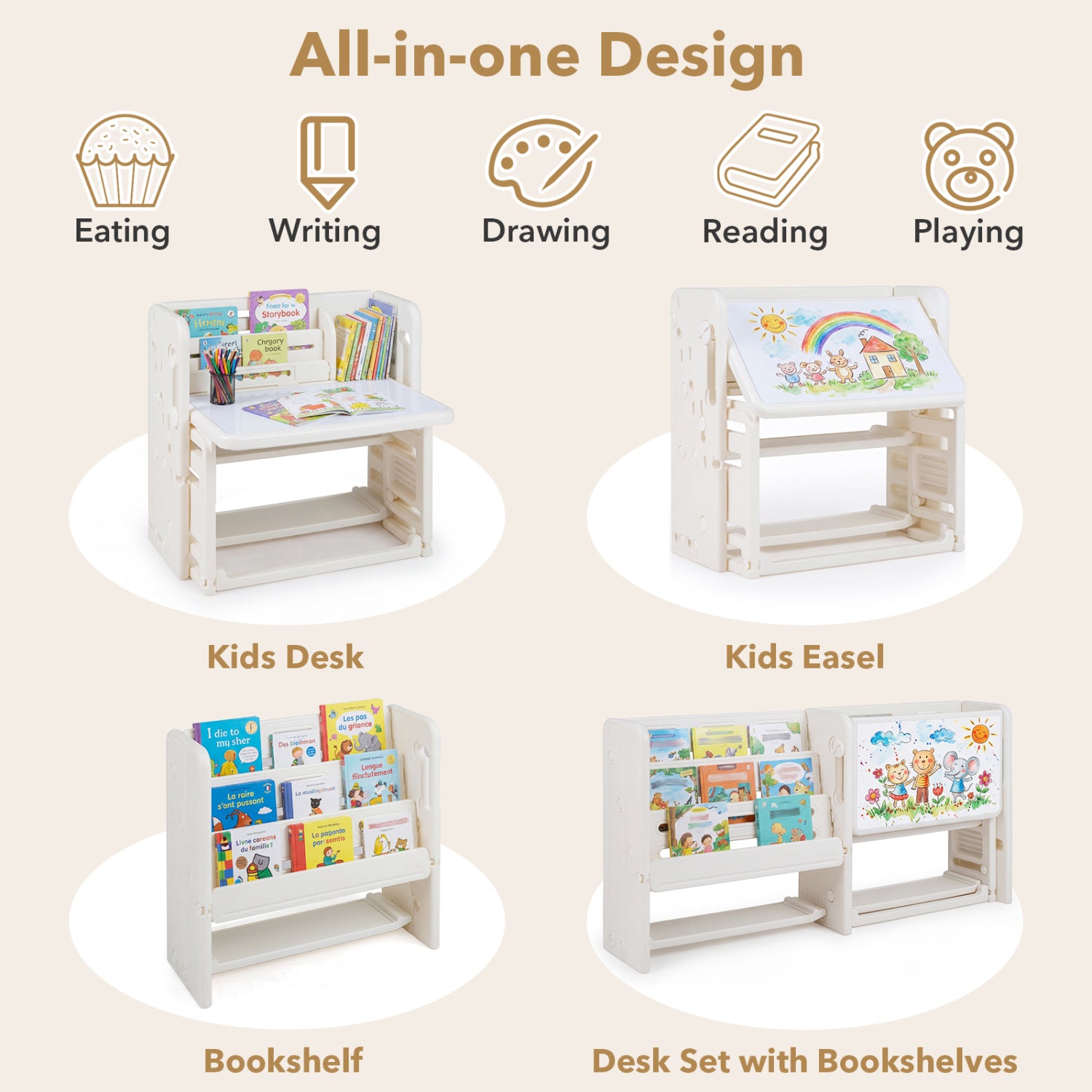 Kids Writing Desk Set With Side Bookshelves, White Kids Table & Chair Sets at Gallery Canada