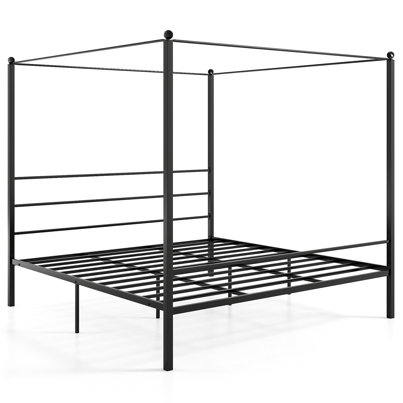 King Size Metal Canopy Bed Frame with Slat Support, Black Simple Bed Frame Black at Gallery Canada