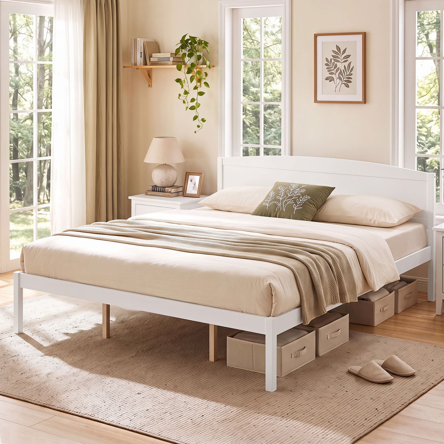 King Size Wooden Platform Bed Frame with Curved Headboard, White Beds & Bed Frames at Gallery Canada