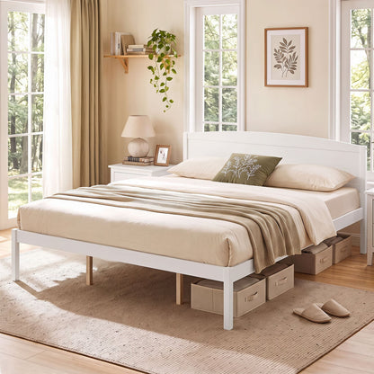 King Size Wooden Platform Bed Frame with Curved Headboard, White Beds & Bed Frames at Gallery Canada