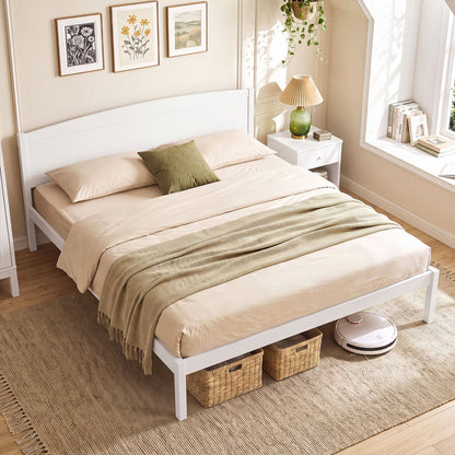 King Size Wooden Platform Bed Frame with Curved Headboard, White Beds & Bed Frames at Gallery Canada