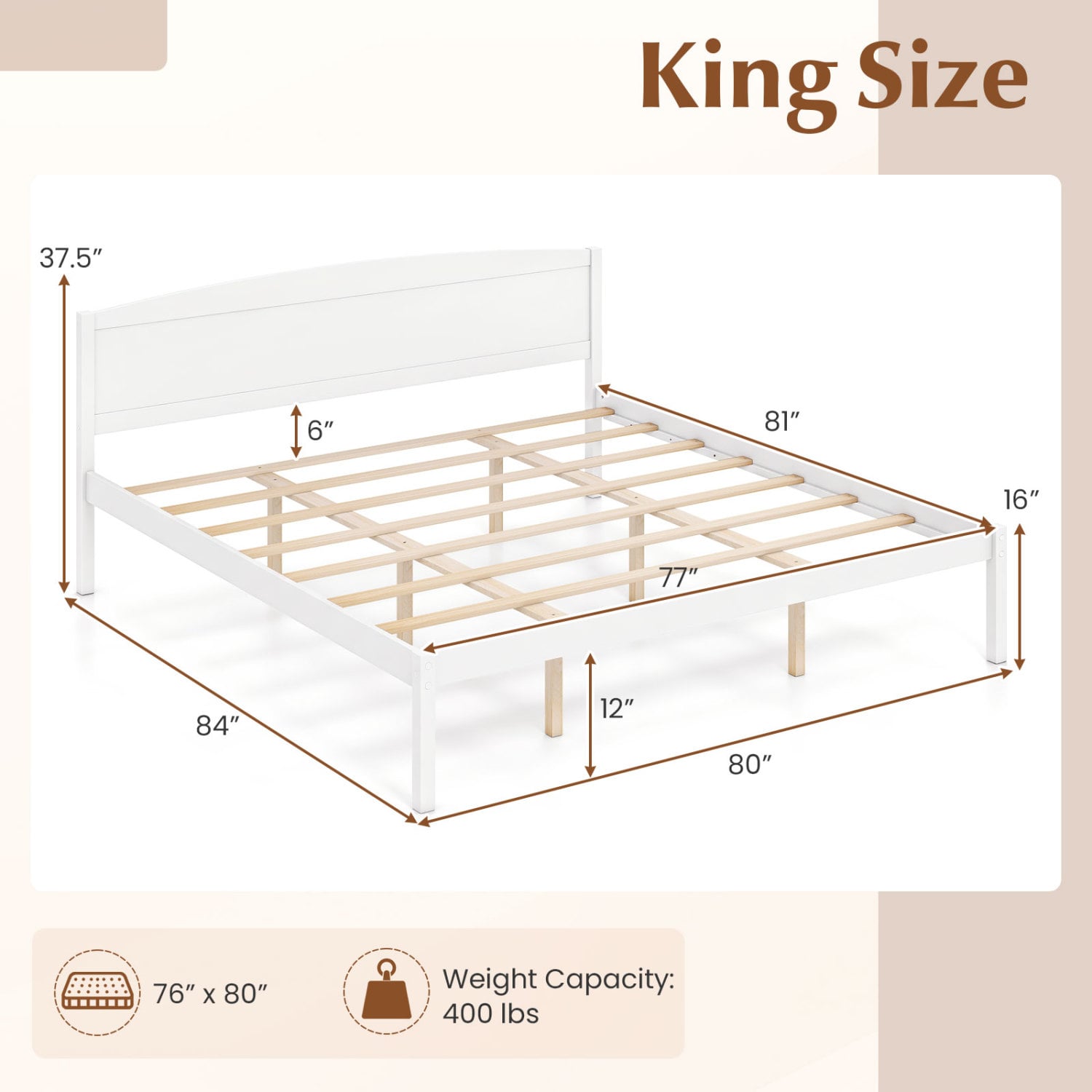 King Size Wooden Platform Bed Frame with Curved Headboard, White Beds & Bed Frames at Gallery Canada