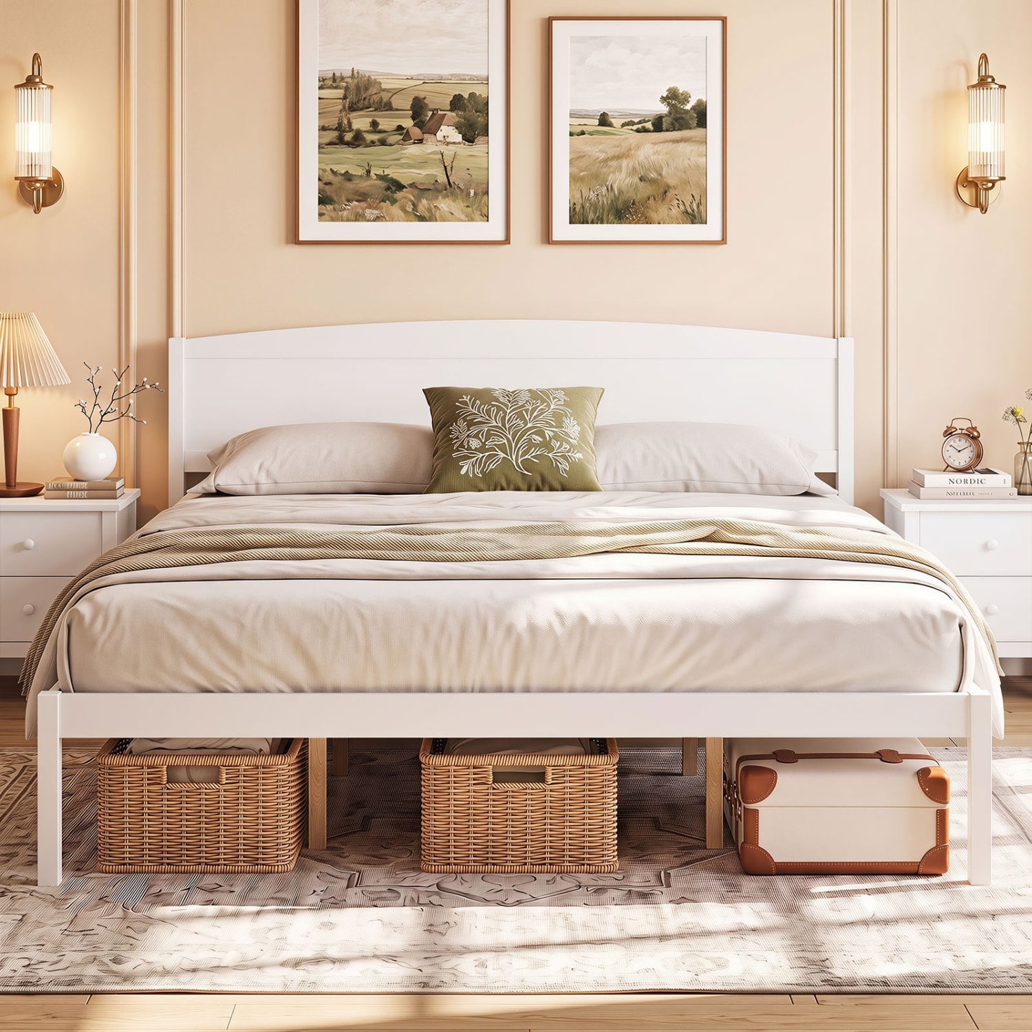 King Size Wooden Platform Bed Frame with Curved Headboard, White Beds & Bed Frames at Gallery Canada