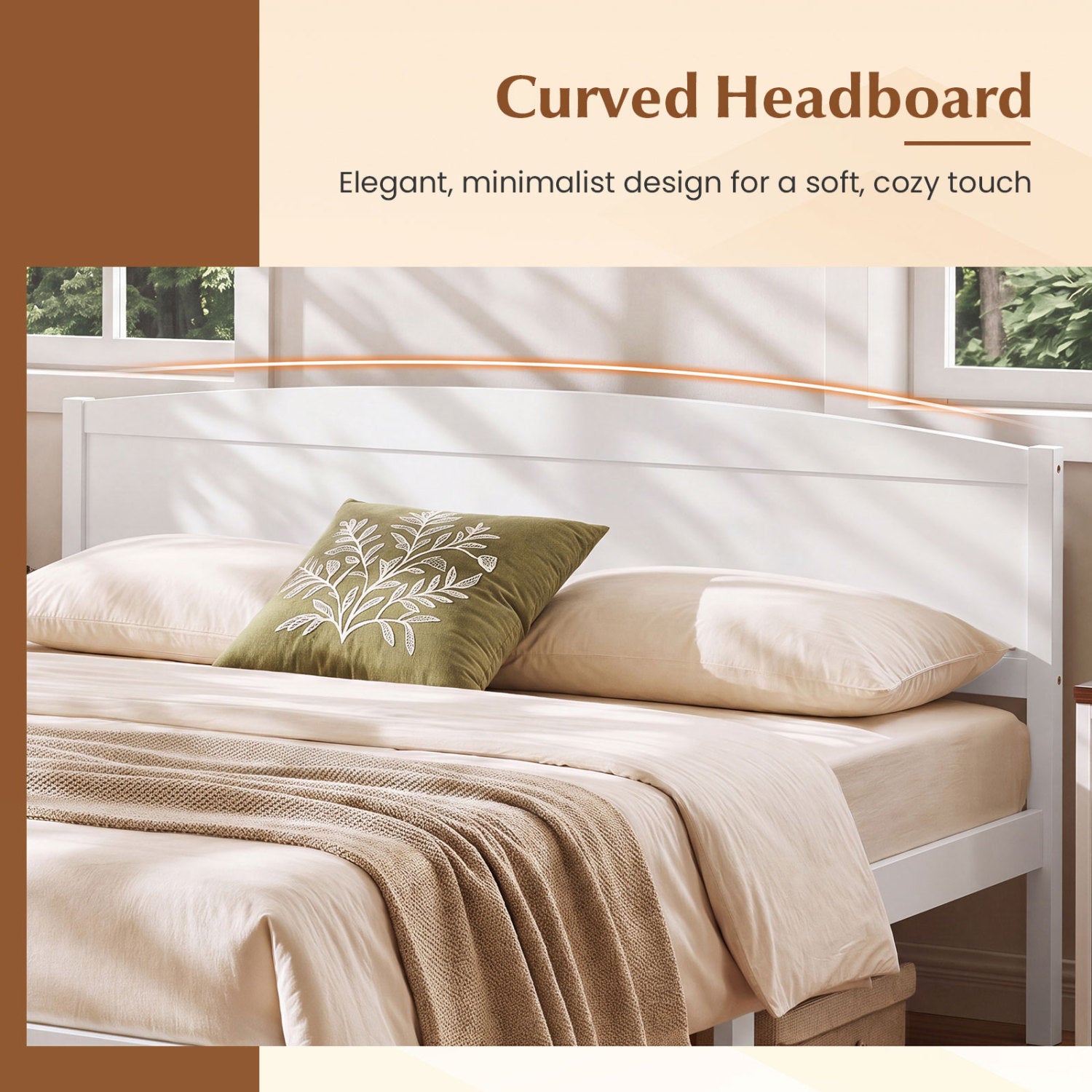 King Size Wooden Platform Bed Frame with Curved Headboard, White Beds & Bed Frames at Gallery Canada
