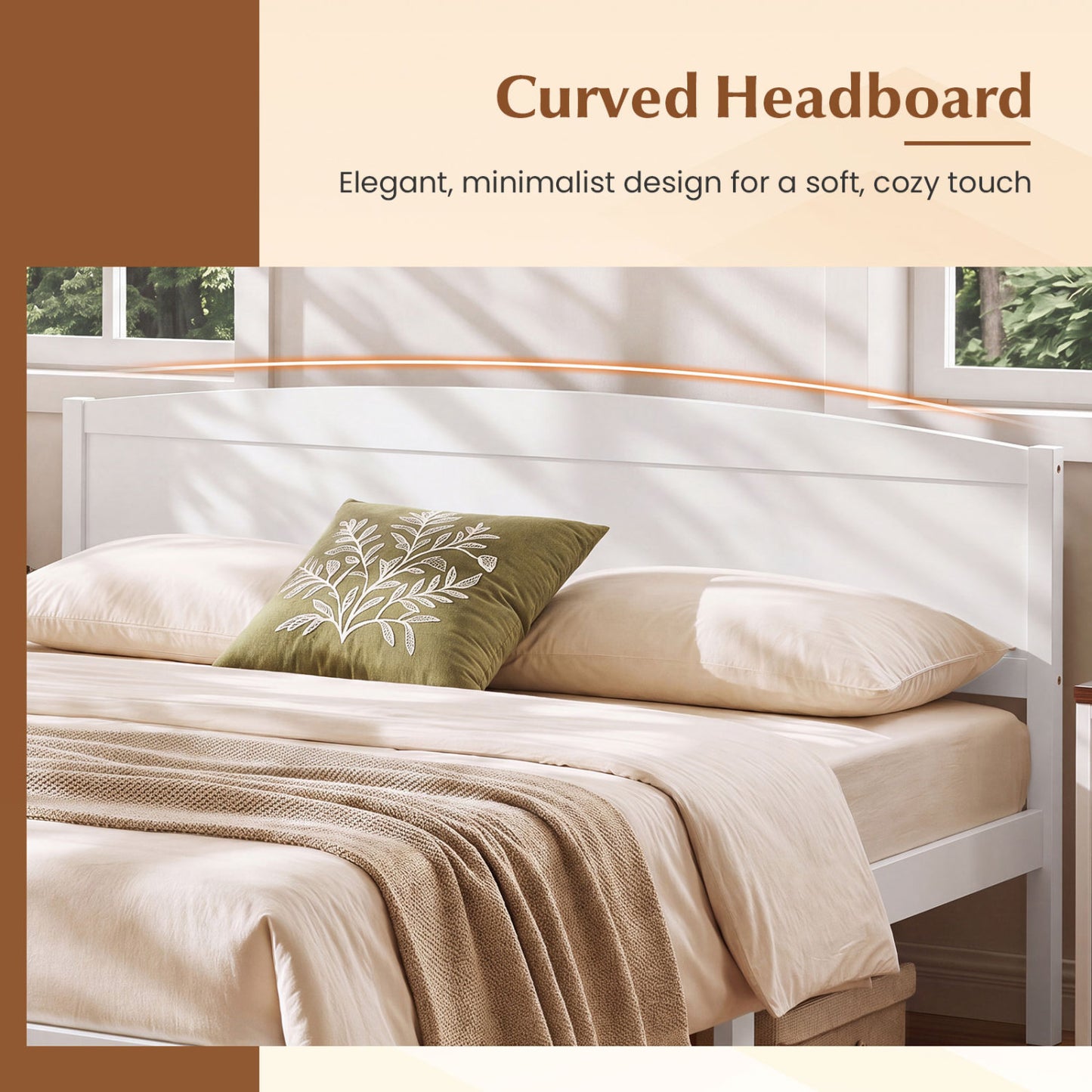 King Size Wooden Platform Bed Frame with Curved Headboard, White Beds & Bed Frames at Gallery Canada