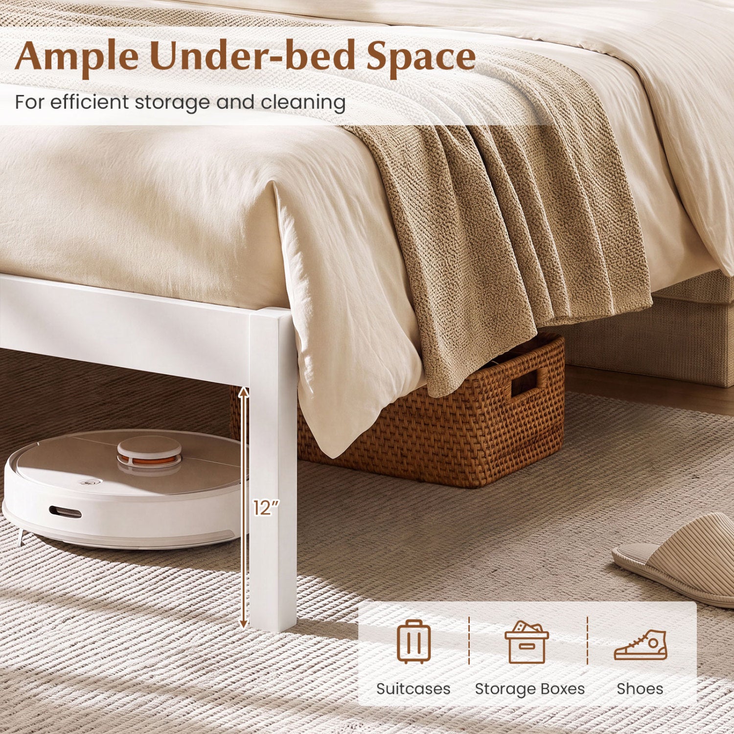 King Size Wooden Platform Bed Frame with Curved Headboard, White Beds & Bed Frames at Gallery Canada