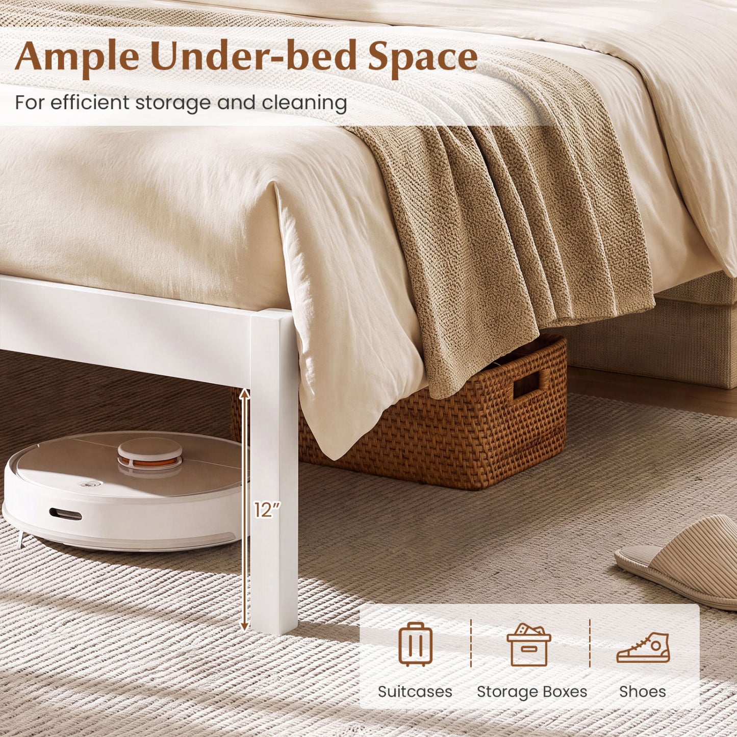 King Size Wooden Platform Bed Frame with Curved Headboard, White Beds & Bed Frames at Gallery Canada