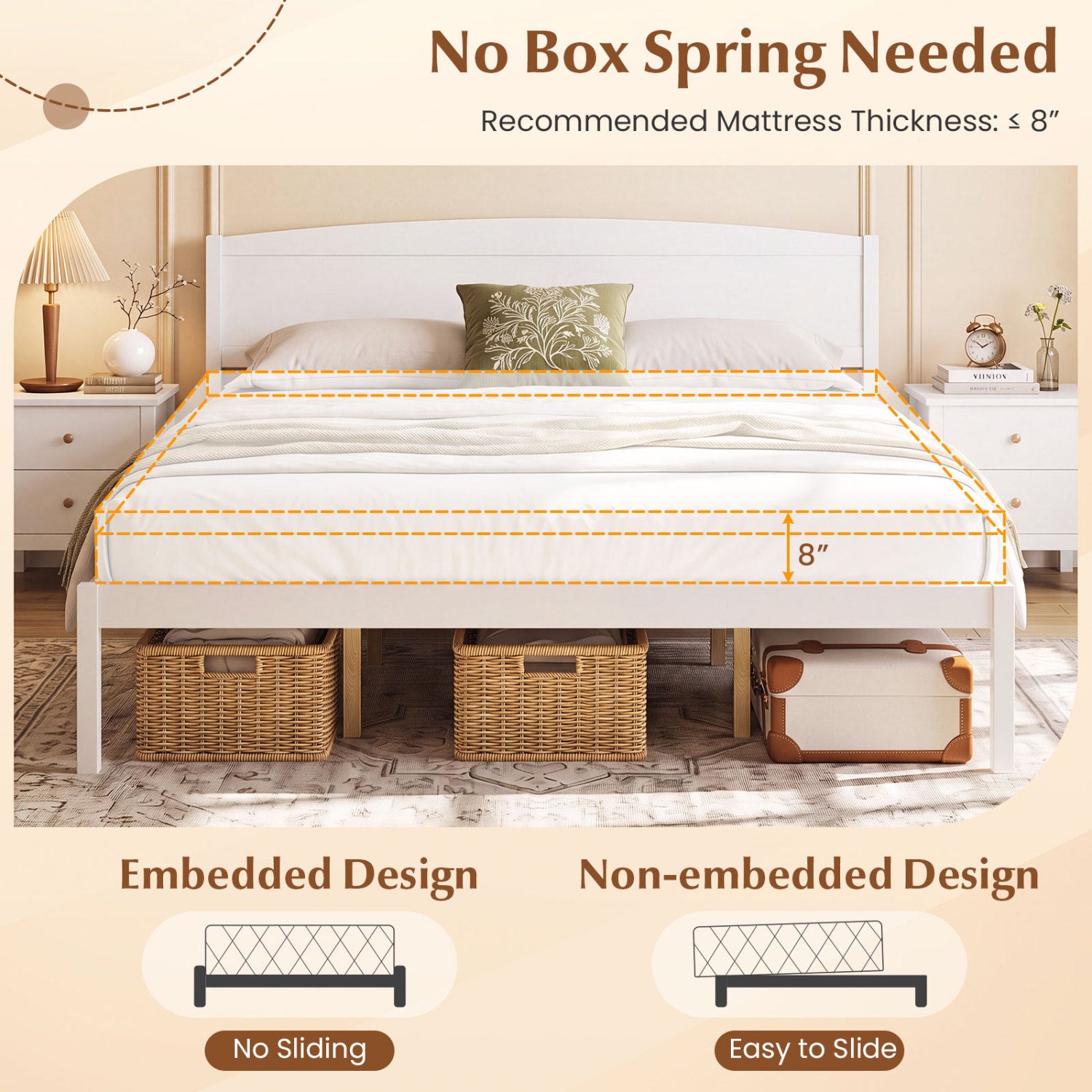 King Size Wooden Platform Bed Frame with Curved Headboard, White Beds & Bed Frames at Gallery Canada