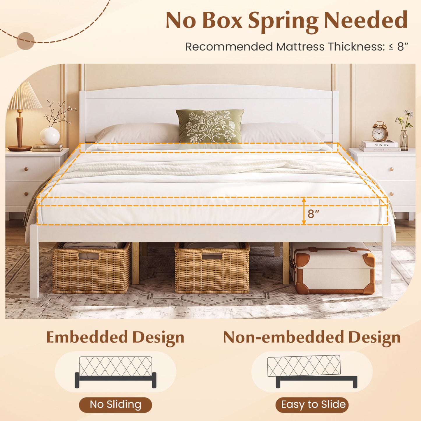 King Size Wooden Platform Bed Frame with Curved Headboard, White Beds & Bed Frames at Gallery Canada