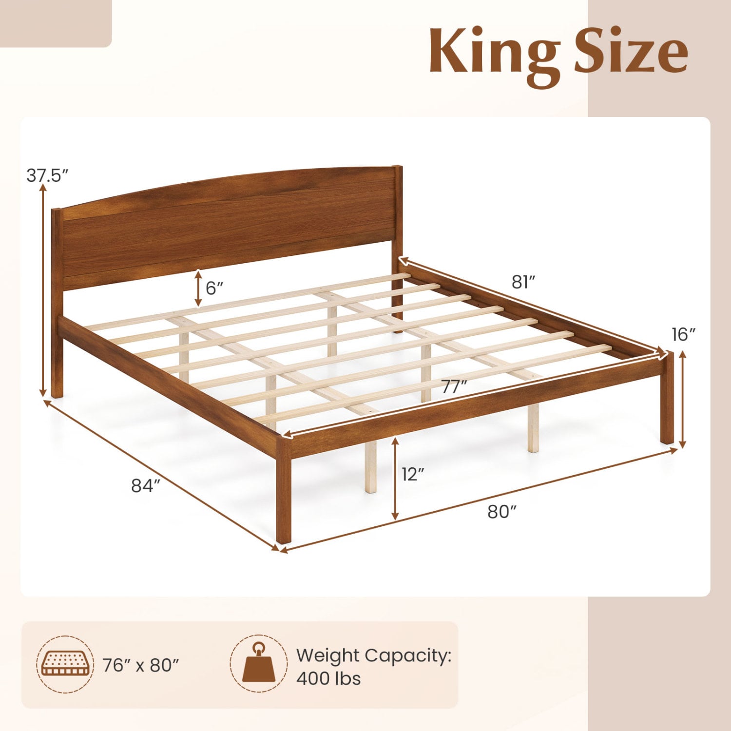 King Size Wooden Platform Bed Frame Beds & Bed Frames at Gallery Canada