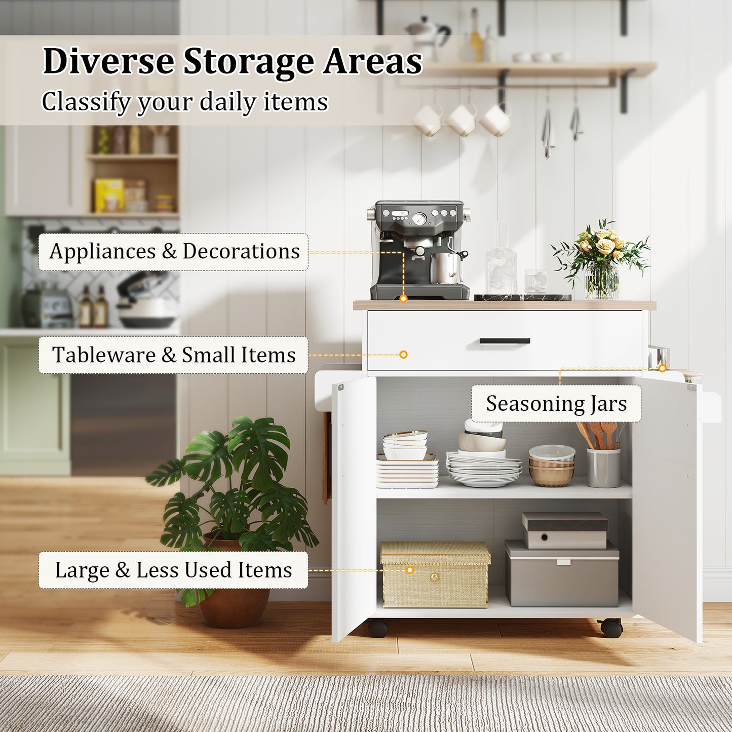 Kitchen Island Cart With Drawer, Rolling Storage, White Kitchen Islands & Carts at Gallery Canada