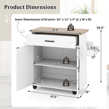 Kitchen Island Cart With Drawer, Rolling Storage, White Kitchen Islands & Carts at Gallery Canada