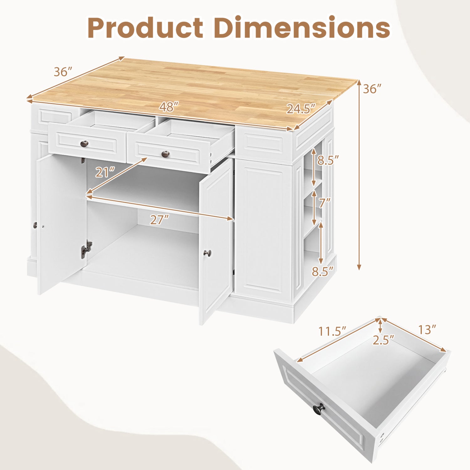 Kitchen Island With Storage, 3-Level Adjustable Shelves, White Kitchen Islands & Carts at Gallery Canada