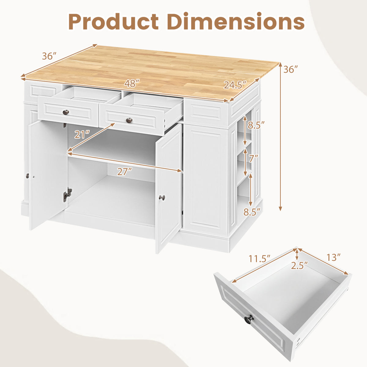 Kitchen Island With Storage, 3-Level Adjustable Shelves, White Kitchen Islands & Carts at Gallery Canada