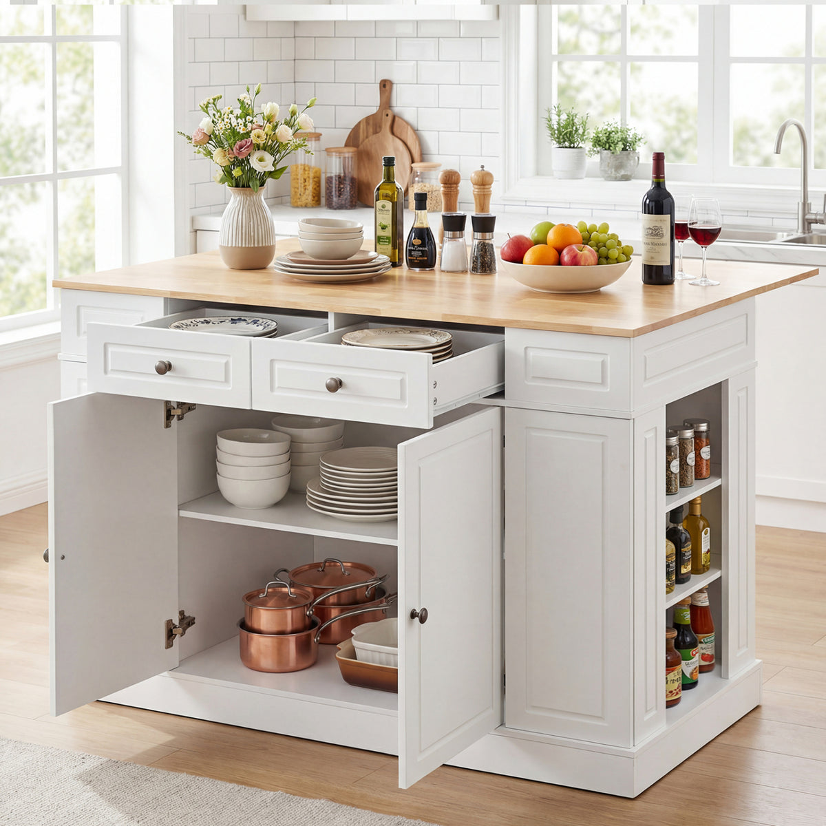 Kitchen Island With Storage, 3-Level Adjustable Shelves, White Kitchen Islands & Carts at Gallery Canada