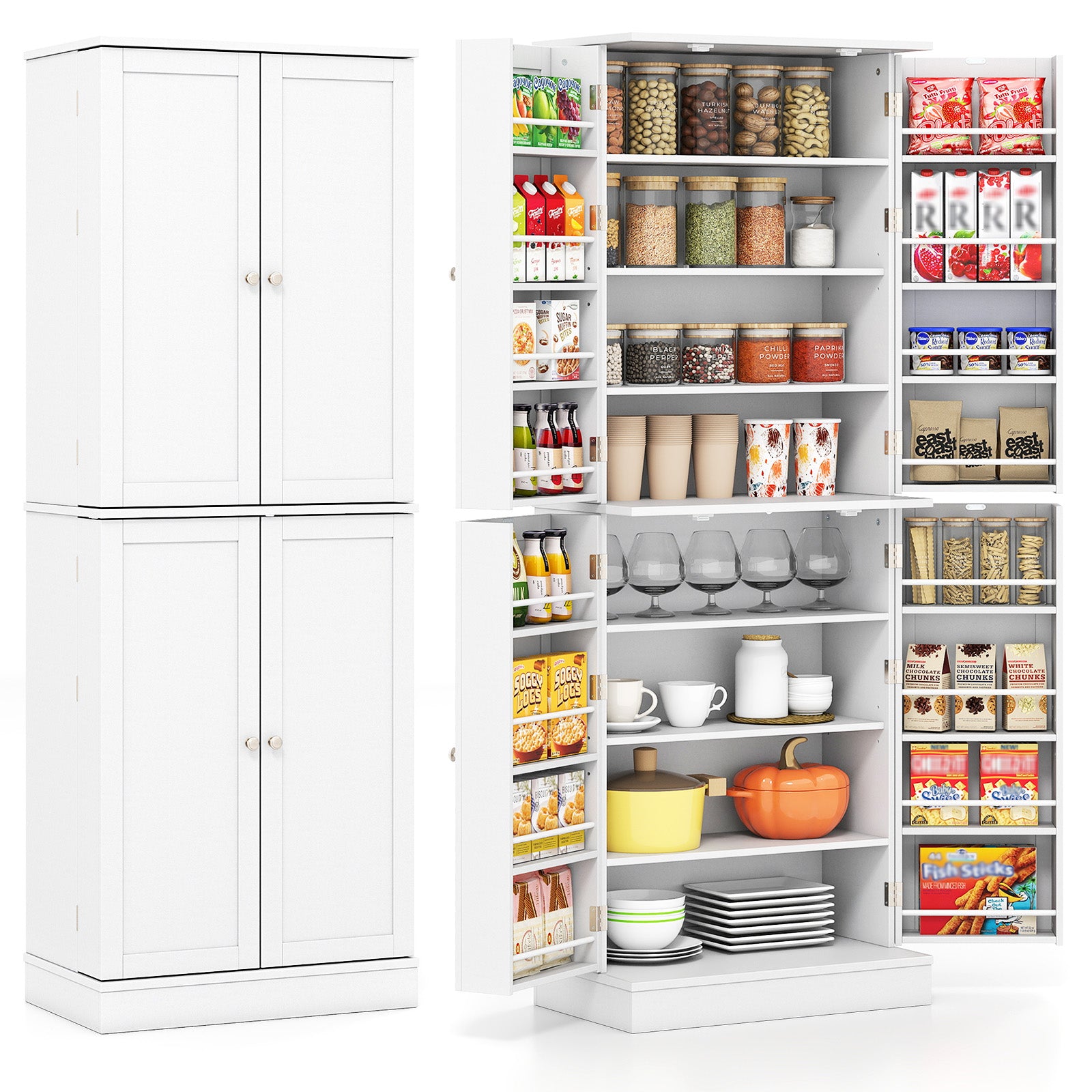 Kitchen Pantry Cabinet, 65.5 Inch, Freestanding Tall Buffet Cupboard, White Sideboards Cabinets & Buffets White at Gallery Canada