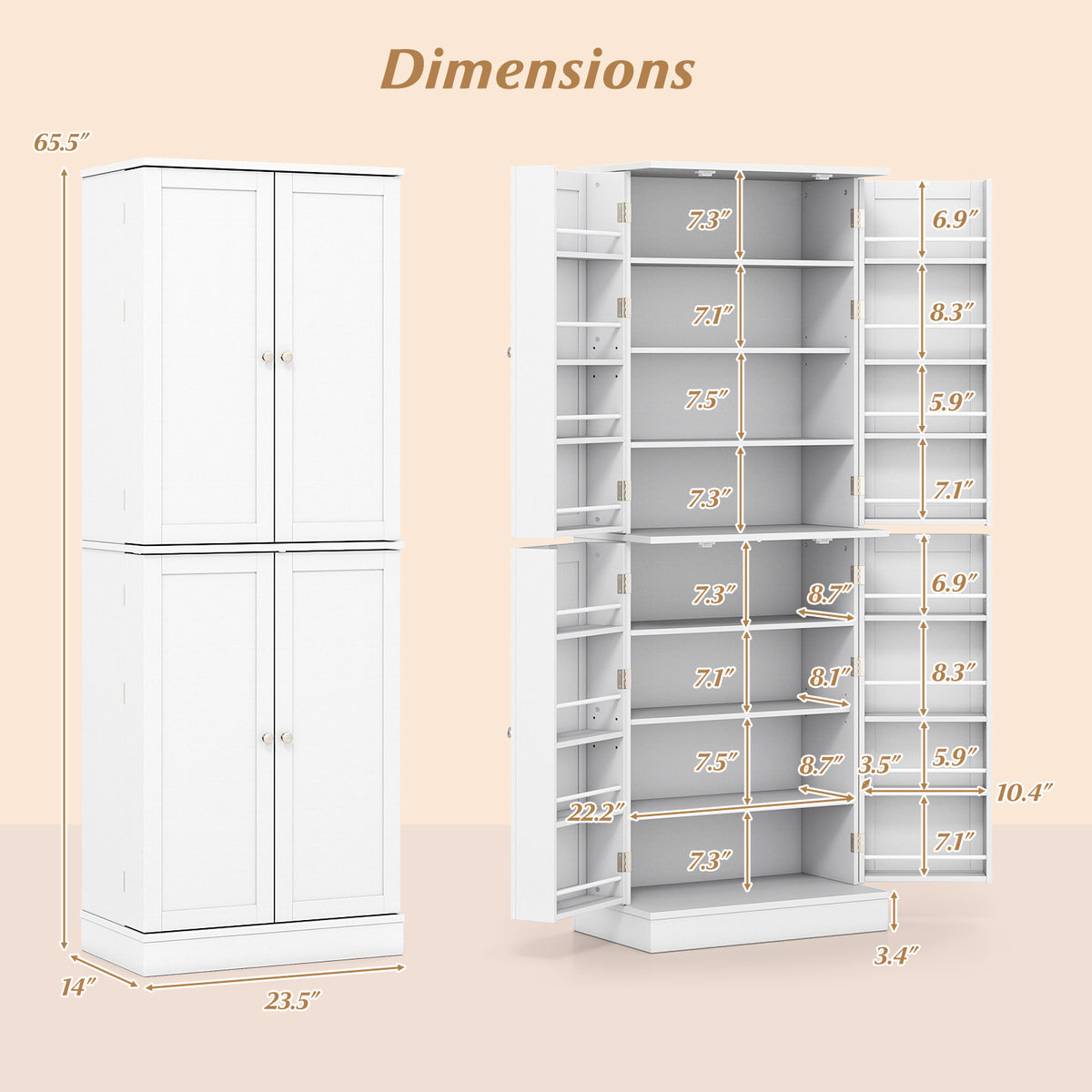 Kitchen Pantry Cabinet, 65.5 Inch, Freestanding Tall Buffet Cupboard, White Sideboards Cabinets & Buffets at Gallery Canada