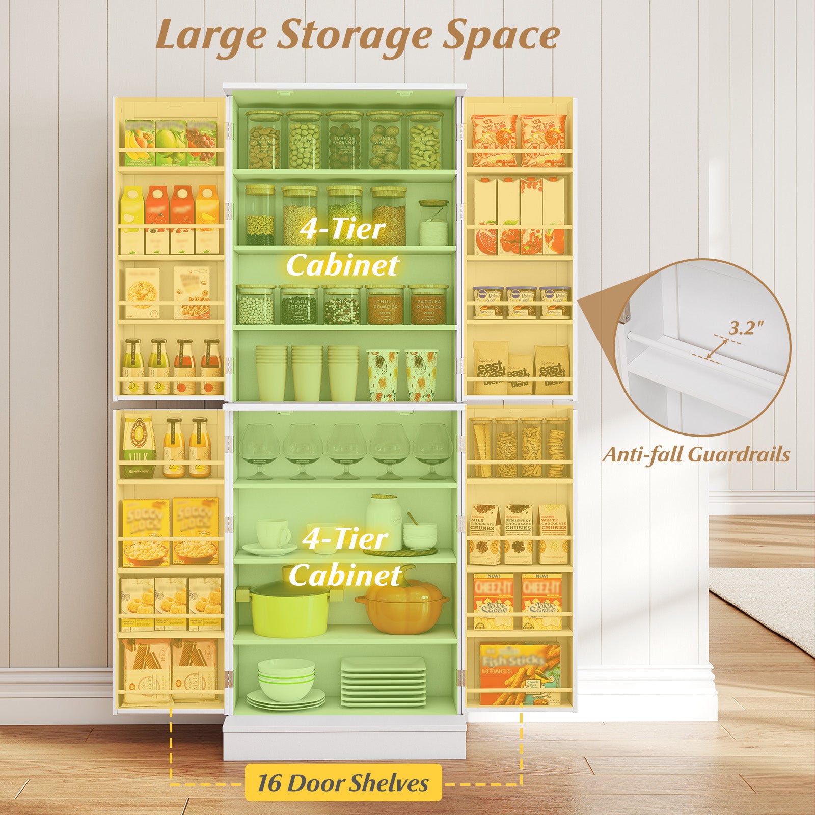 Kitchen Pantry Cabinet, 65.5 Inch, Freestanding Tall Buffet Cupboard, White Sideboards Cabinets & Buffets at Gallery Canada