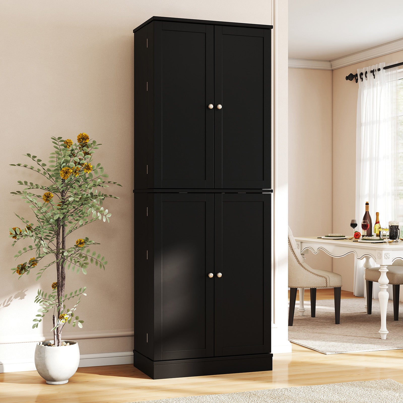 Kitchen Pantry Cabinet 65.5 Inch, Freestanding Tall Buffet Cupboard, Black Sideboards Cabinets & Buffets at Gallery Canada