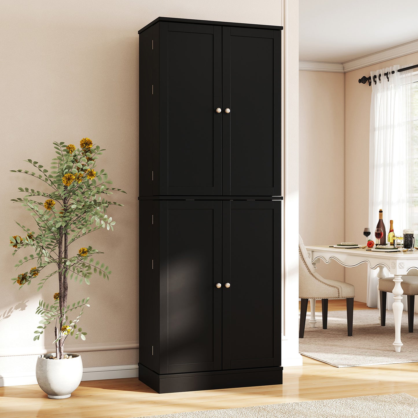 Kitchen Pantry Cabinet 65.5 Inch, Freestanding Tall Buffet Cupboard, Black Sideboards Cabinets & Buffets at Gallery Canada