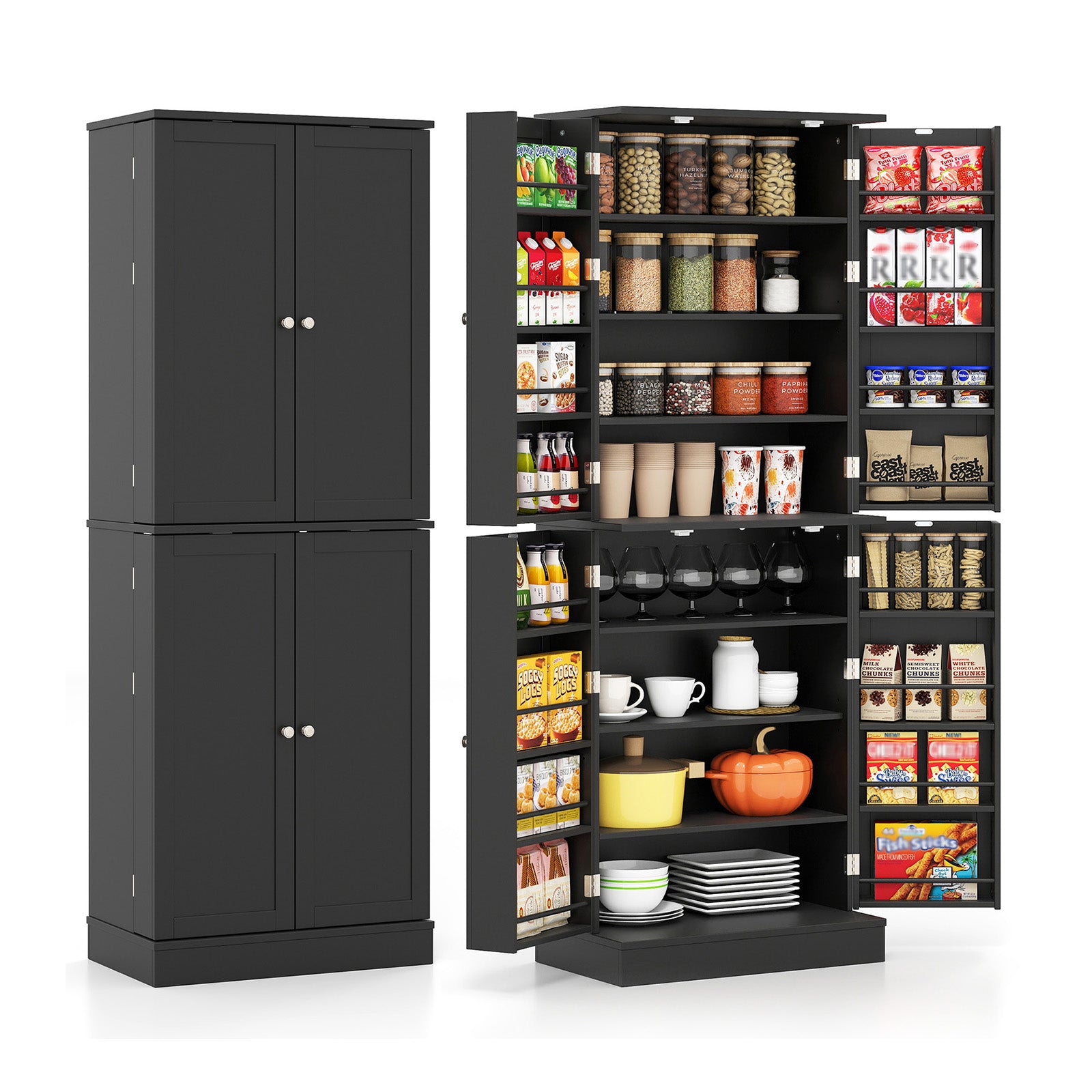 Kitchen Pantry Cabinet 65.5 Inch, Freestanding Tall Buffet Cupboard, Black Sideboards Cabinets & Buffets at Gallery Canada