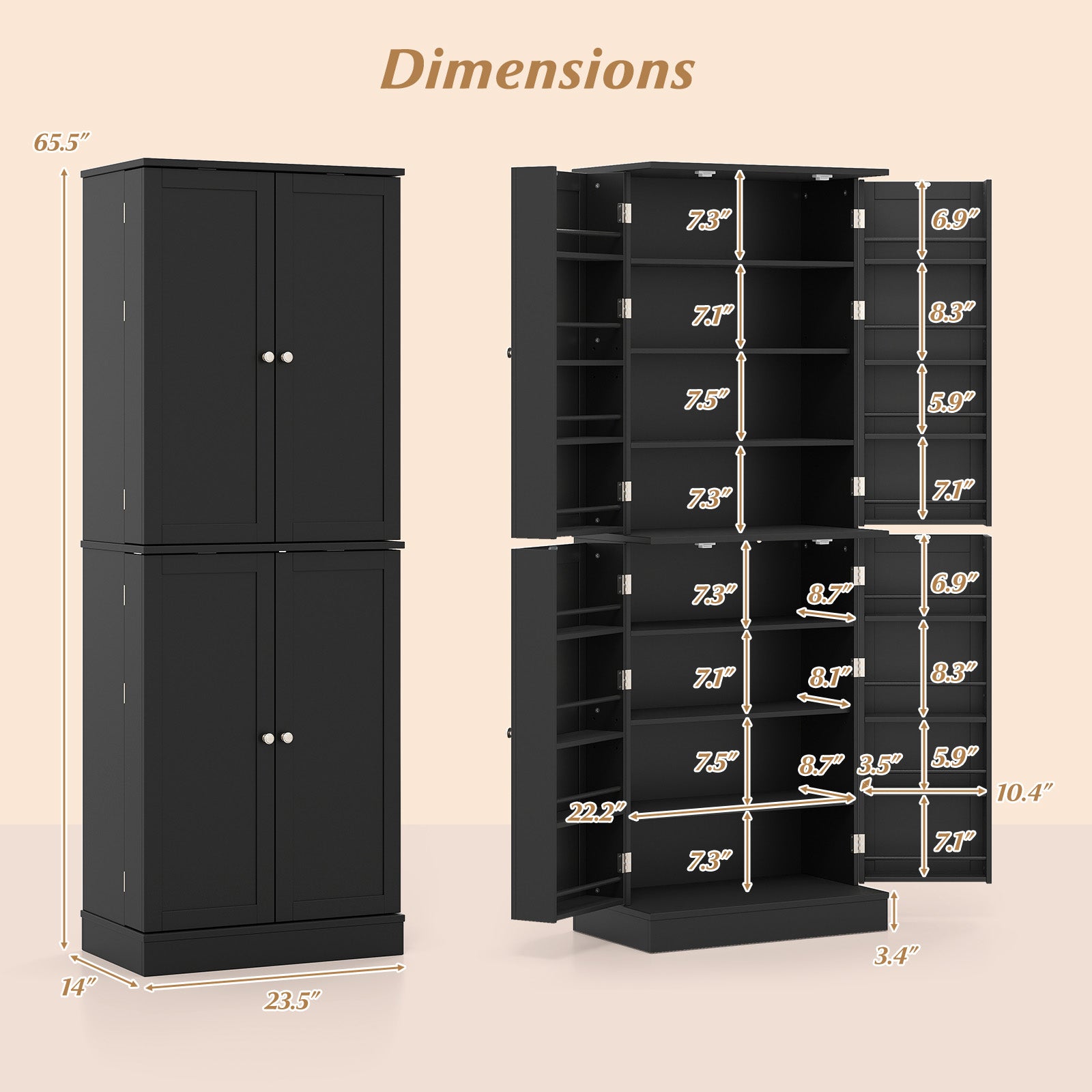 Kitchen Pantry Cabinet 65.5 Inch, Freestanding Tall Buffet Cupboard, Black Sideboards Cabinets & Buffets at Gallery Canada