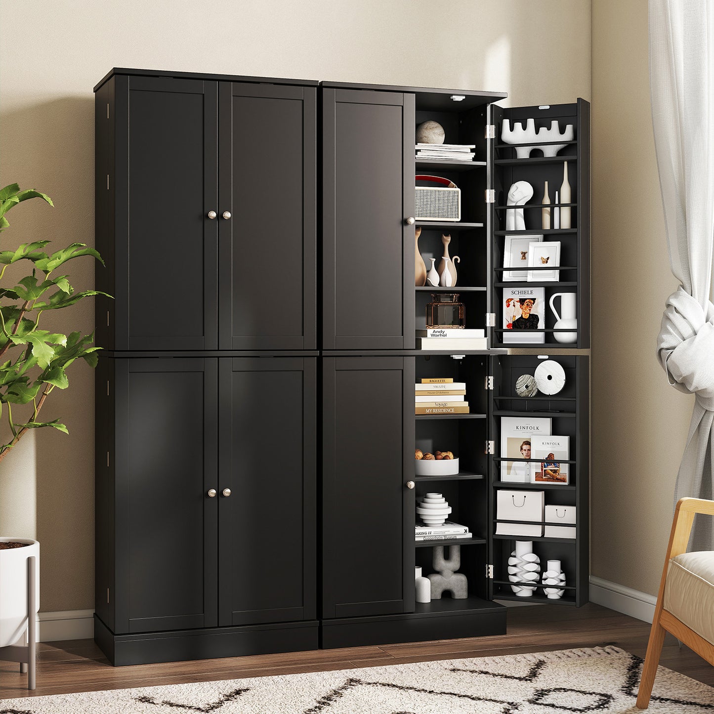 Kitchen Pantry Cabinet 65.5 Inch, Freestanding Tall Buffet Cupboard, Black Sideboards Cabinets & Buffets at Gallery Canada