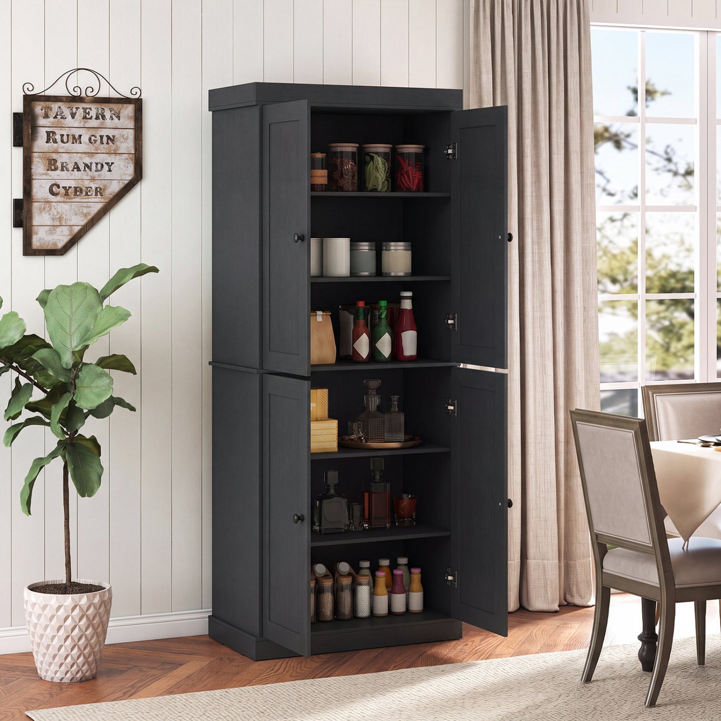 Kitchen Pantry Cabinet, 2 Adjustable Shelves, Anti-Tipping, Black Cabinets & Chests at Gallery Canada