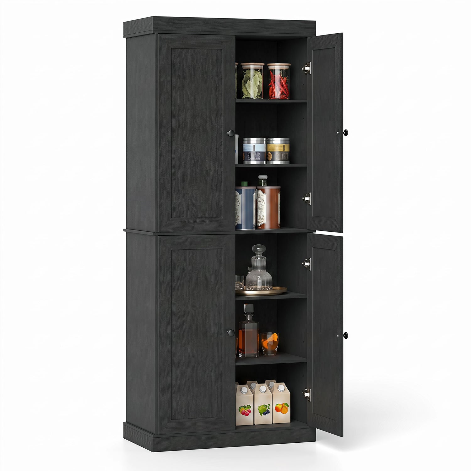 Kitchen Pantry Cabinet, 2 Adjustable Shelves, Anti-Tipping, Black Cabinets & Chests Black at Gallery Canada