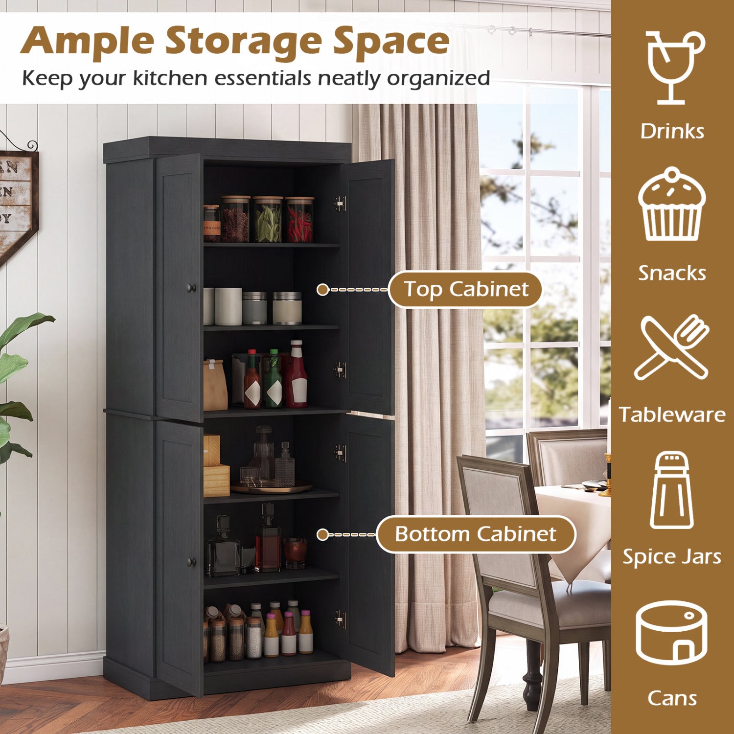 Kitchen Pantry Cabinet, 2 Adjustable Shelves, Anti-Tipping, Black Cabinets & Chests at Gallery Canada