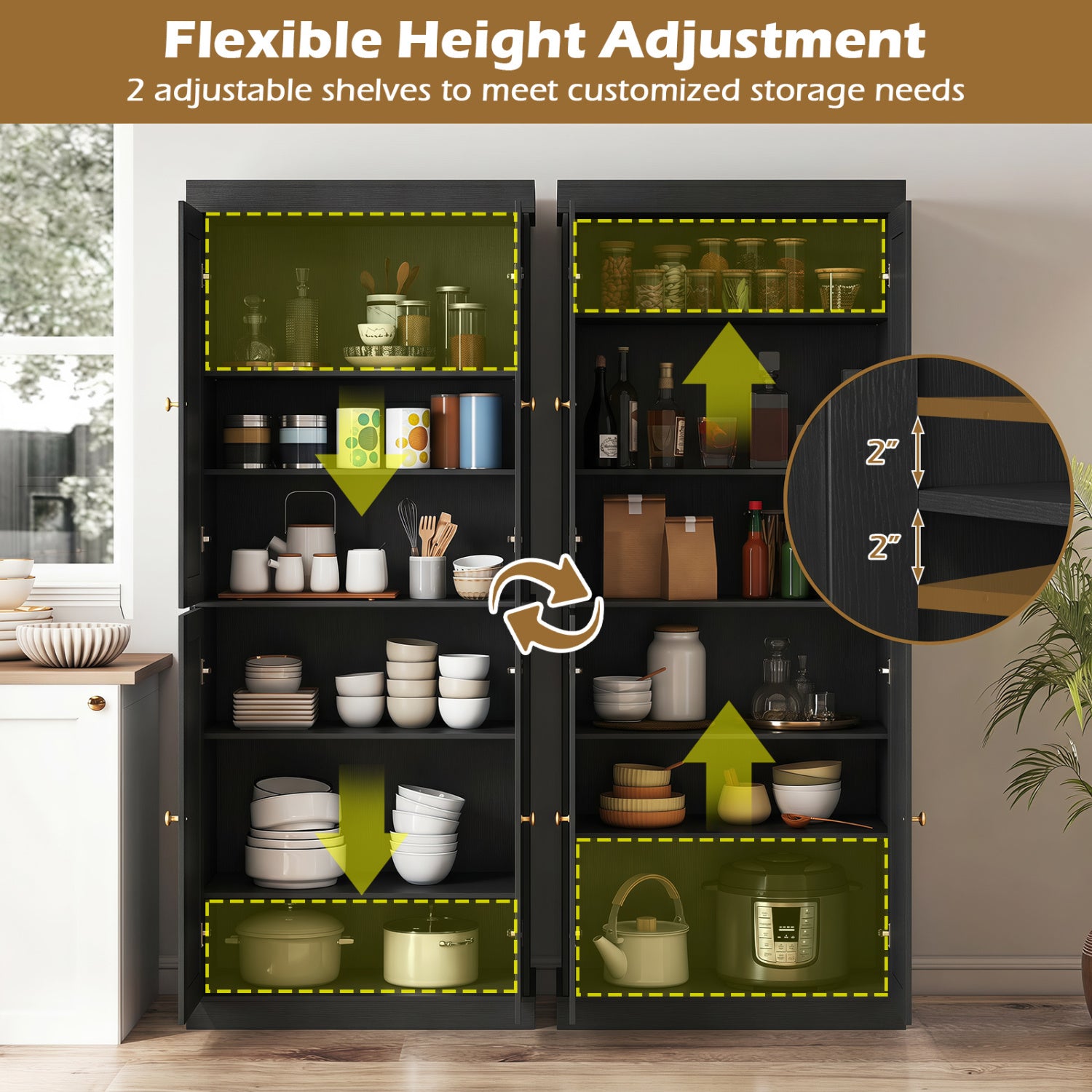 Kitchen Pantry Cabinet, 2 Adjustable Shelves, Anti-Tipping, Black Cabinets & Chests at Gallery Canada