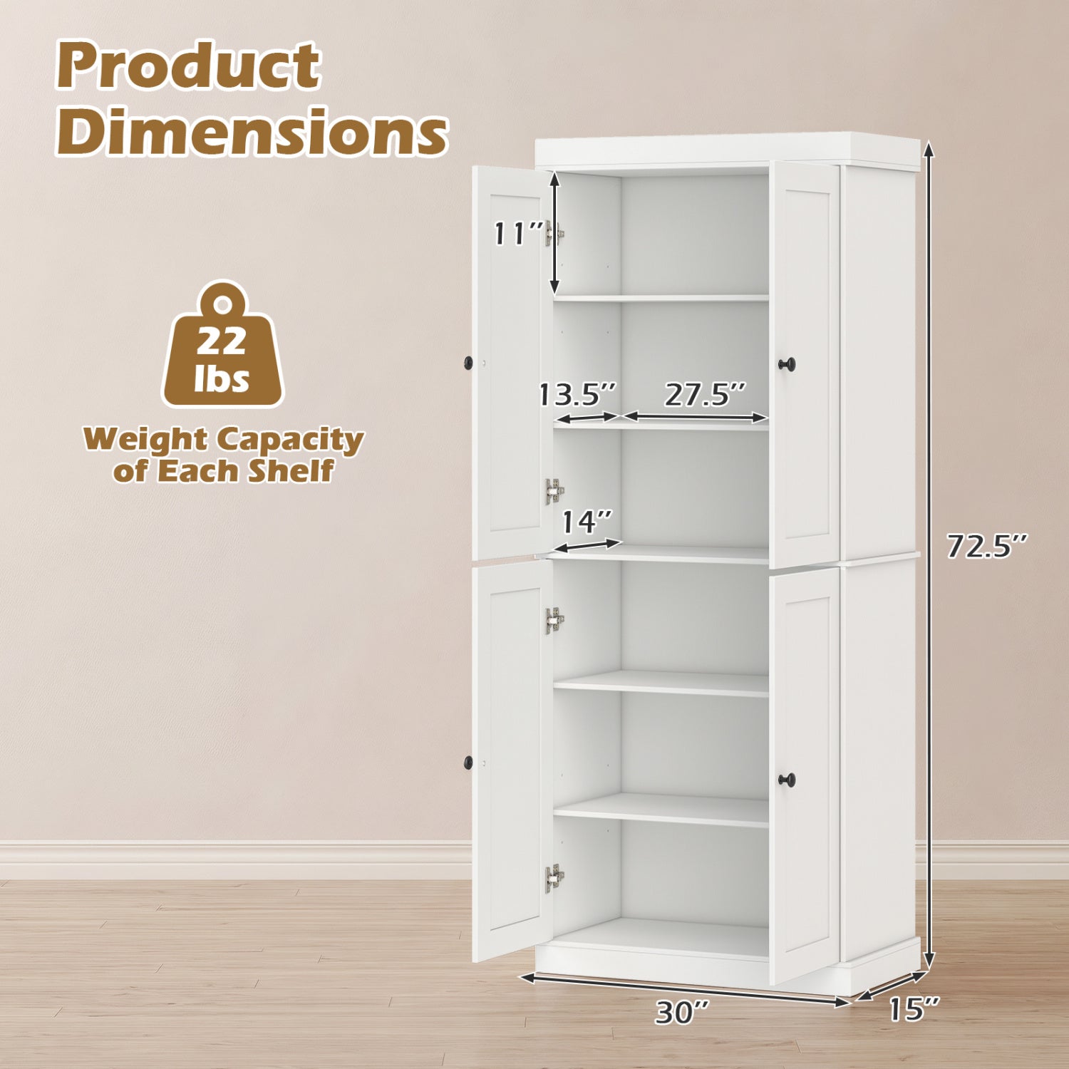 Kitchen Pantry Cabinet, 2 Shelves, Anti-Tipping, White Cabinets & Chests at Gallery Canada