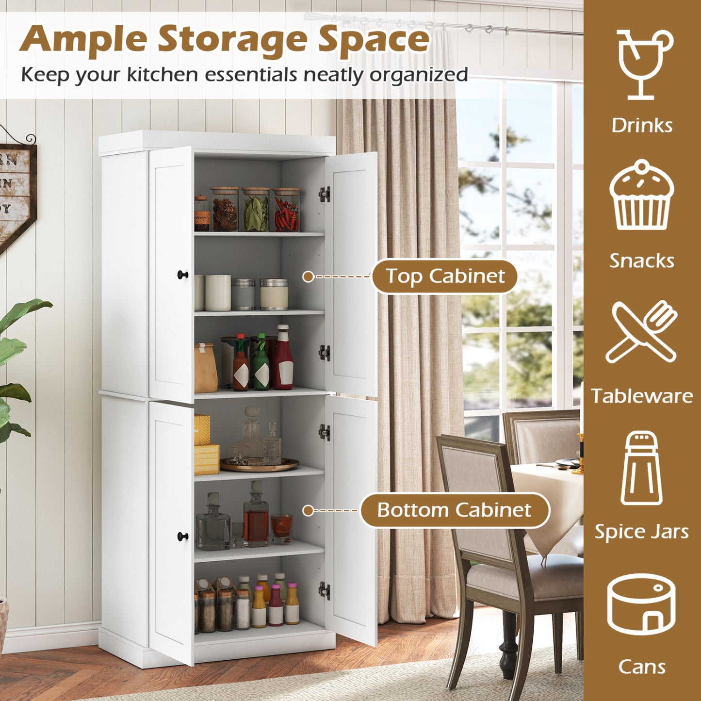 Kitchen Pantry Cabinet, 2 Shelves, Anti-Tipping, White Cabinets & Chests at Gallery Canada