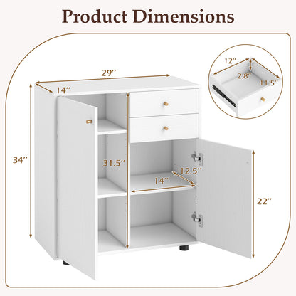 Kitchen Sideboard Buffet Cabinet Coffee Bar Cabinet with 2 Drawers 2 Doors and 3 Adjustable Shelves, White Sideboards Cabinets & Buffets at Gallery Canada