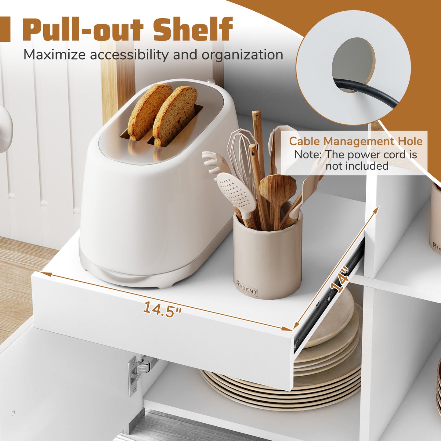 Kitchen Storage Cabinet, With Drawer And Doors, White Sideboards Cabinets & Buffets at Gallery Canada