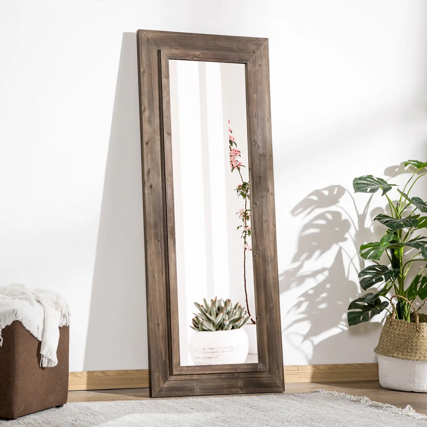 59" x 23.5" Full Length Mirror, Farmhouse Wall Mount, Dark Brown Wall Mirrors at Gallery Canada